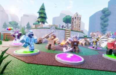 The featured image for our Epic Minigames codes guide, feautring several Roblox players fighting in one of the 124 mingames the game provides.
