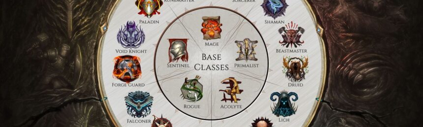 Feature image for our Last Epoch tier list. It shows a wheel with icons for all the planned classes in Last Epoch.